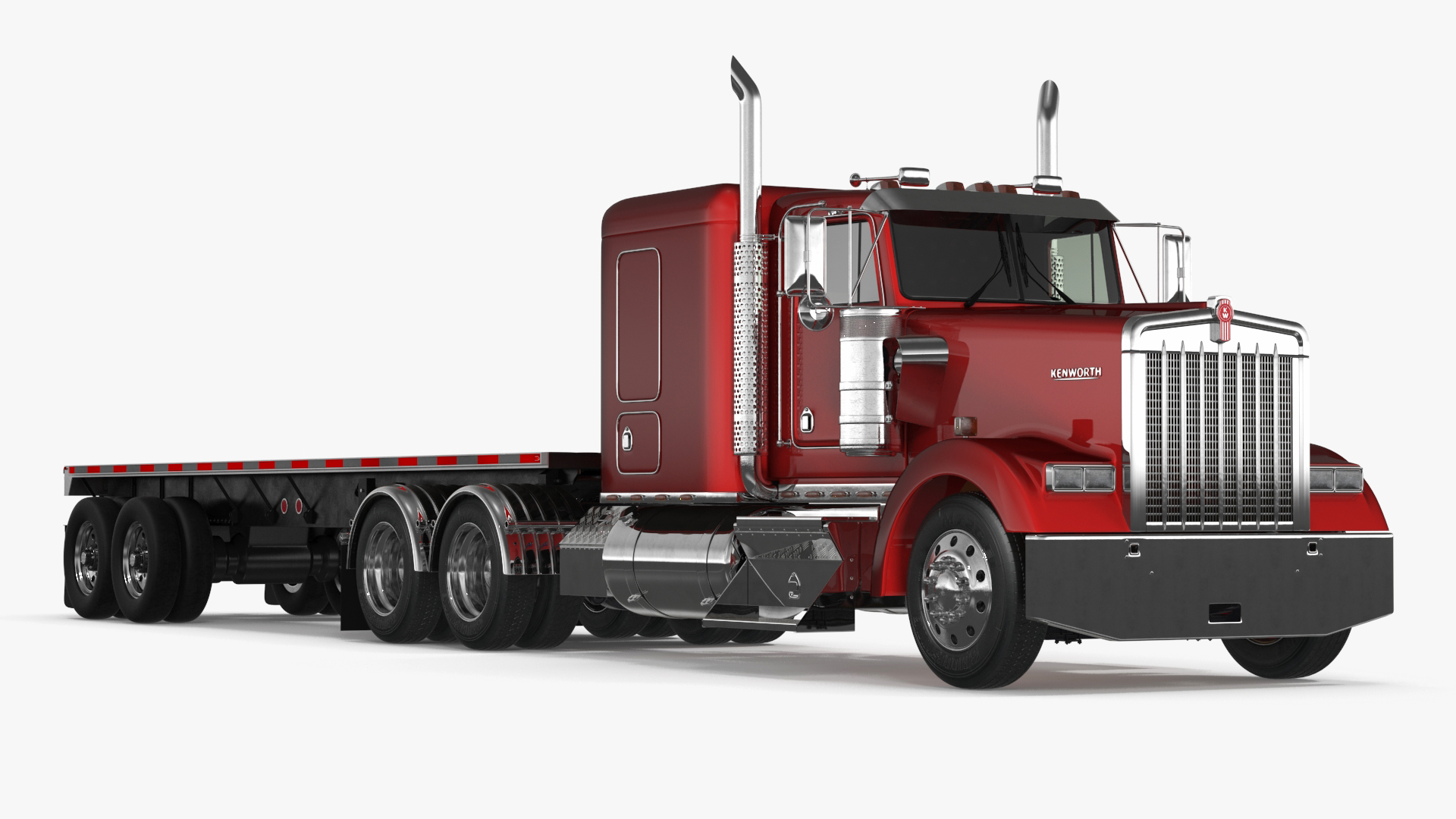 Kenworth W900 Truck and Flatbed Trailer 3D model