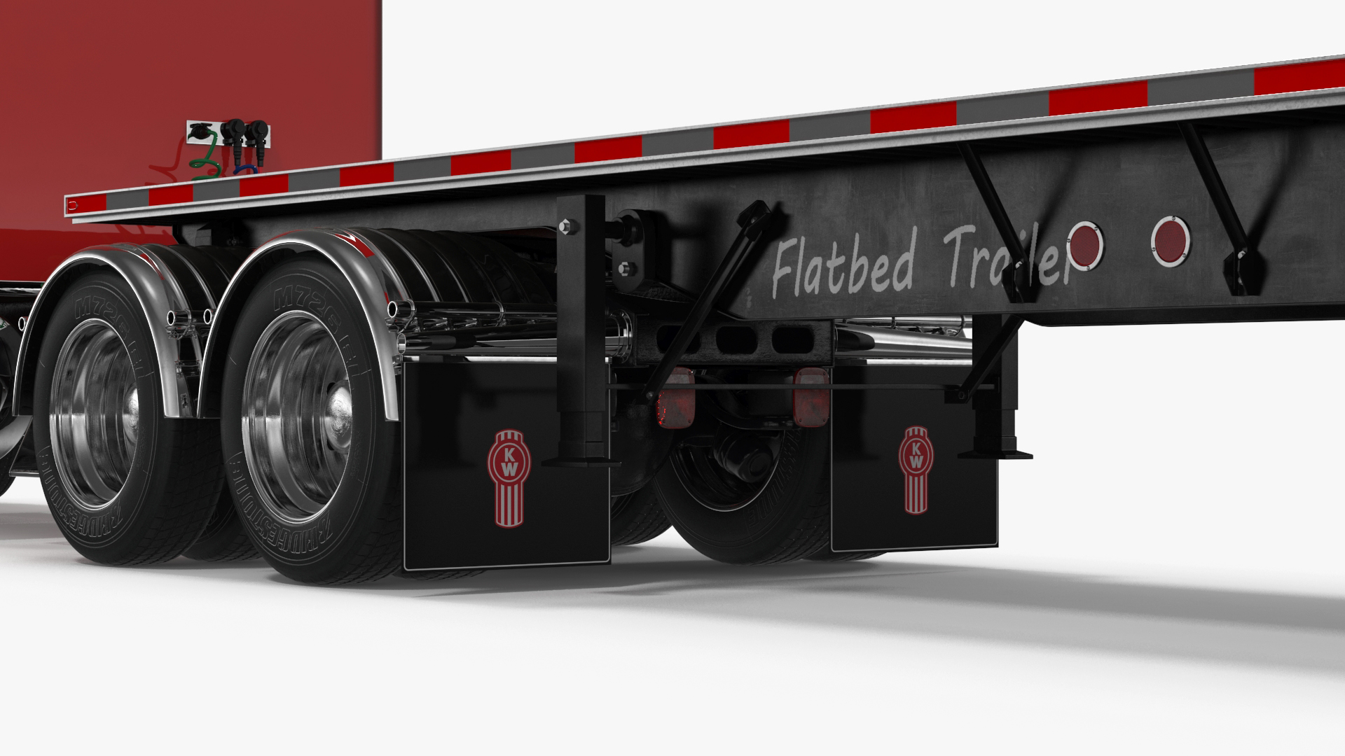 Kenworth W900 Truck and Flatbed Trailer 3D model