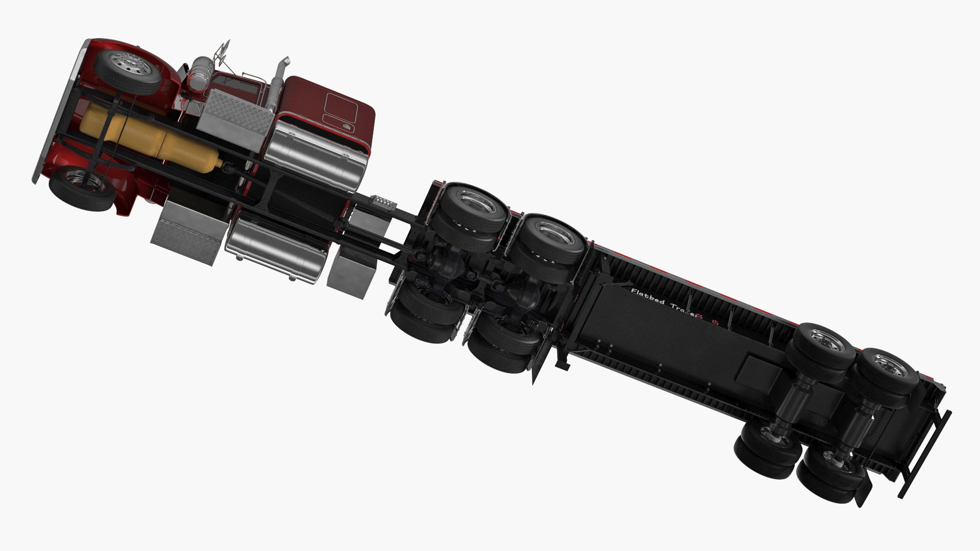 Kenworth W900 Truck and Flatbed Trailer 3D model