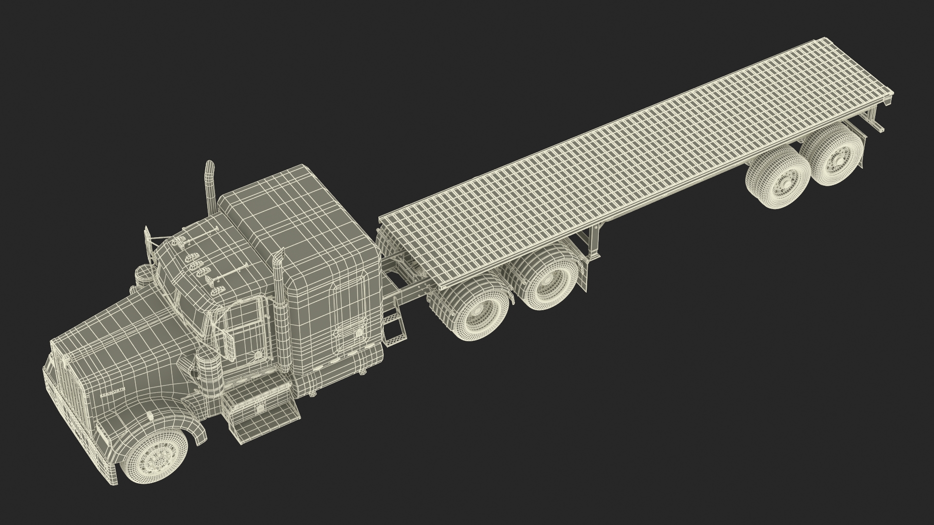 Kenworth W900 Truck and Flatbed Trailer 3D model