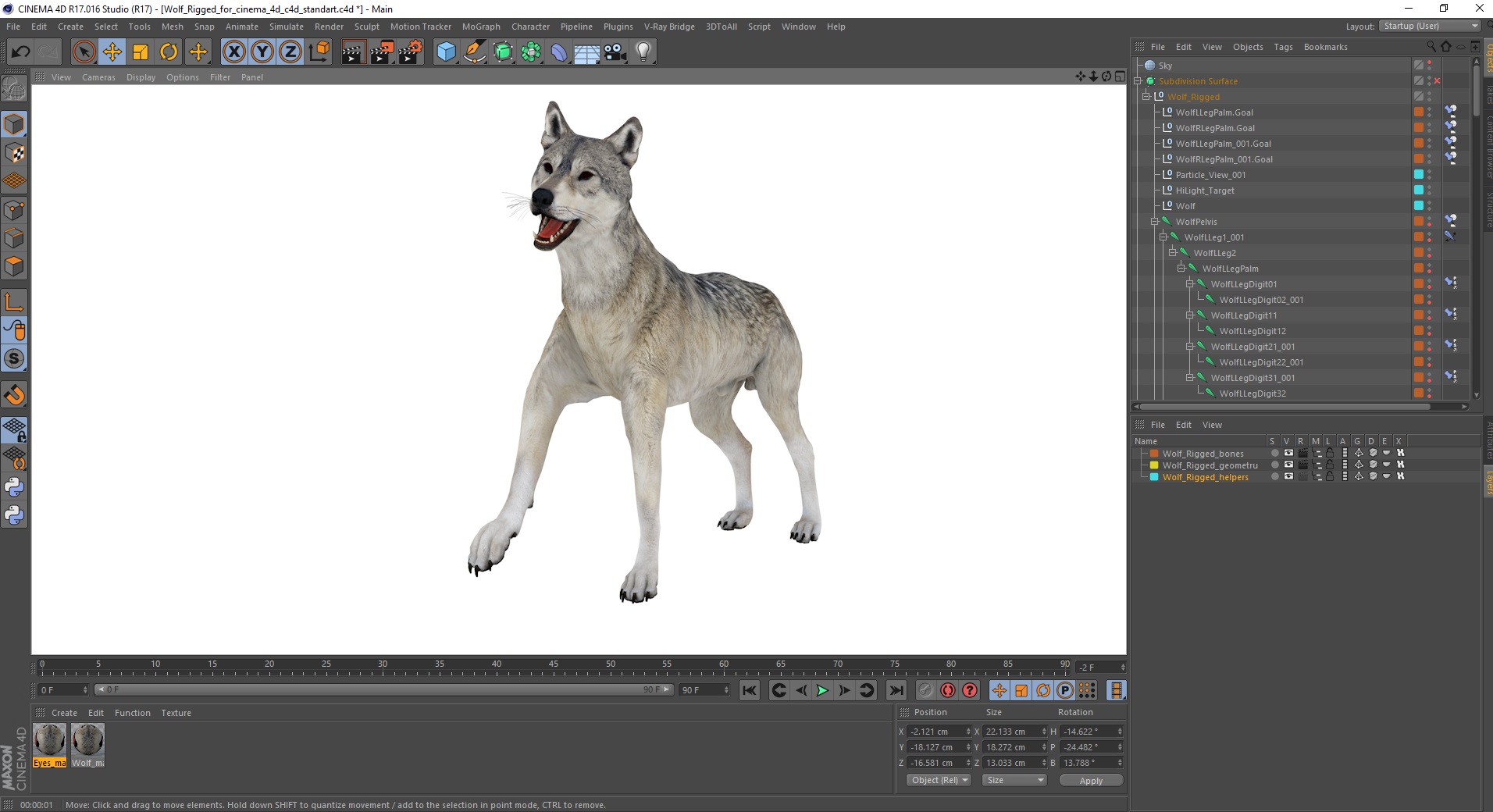 3D model Wolf Rigged for Cinema 4D
