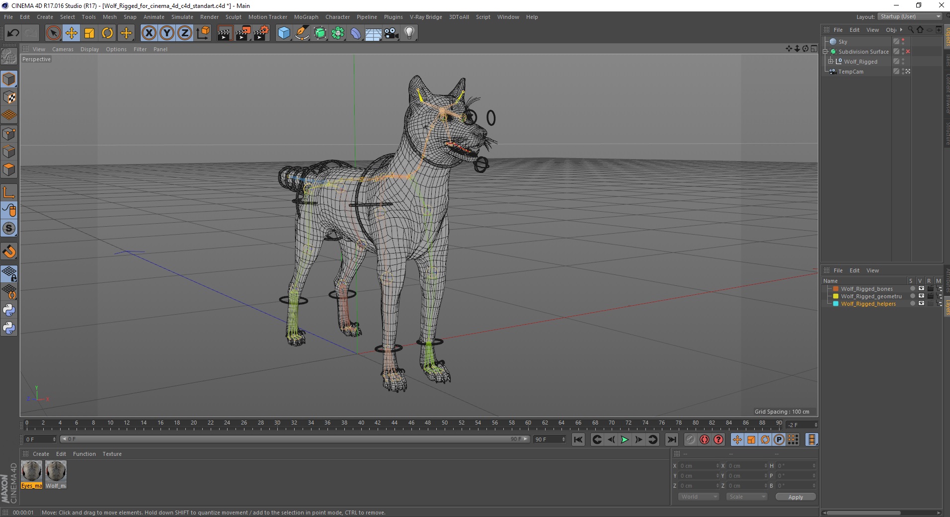 3D model Wolf Rigged for Cinema 4D