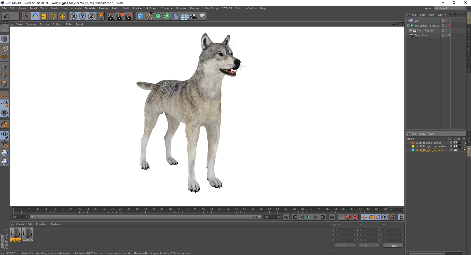 3D model Wolf Rigged for Cinema 4D