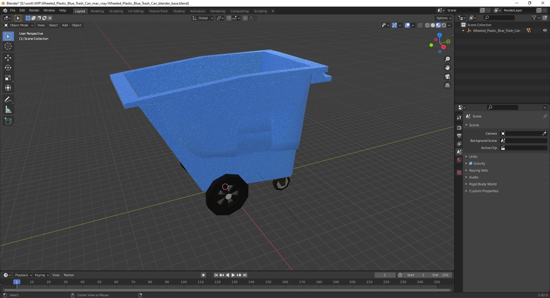 3D model Wheeled Plastic Blue Trash Can