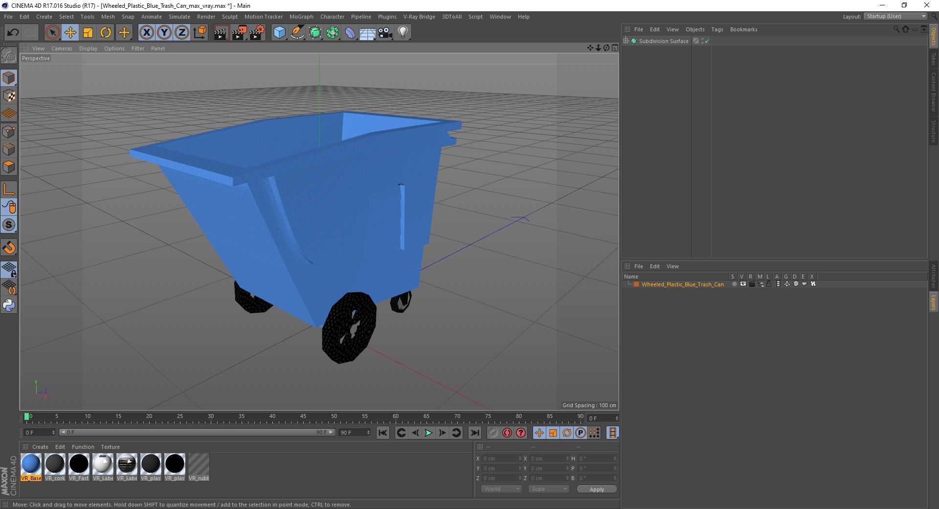 3D model Wheeled Plastic Blue Trash Can