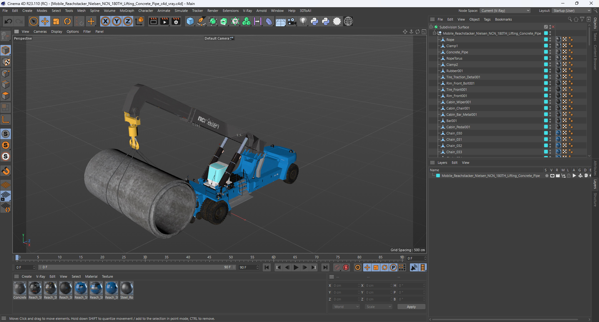 Mobile Reachstacker Nielsen NCN 180TH Lifting Concrete Pipe 3D model