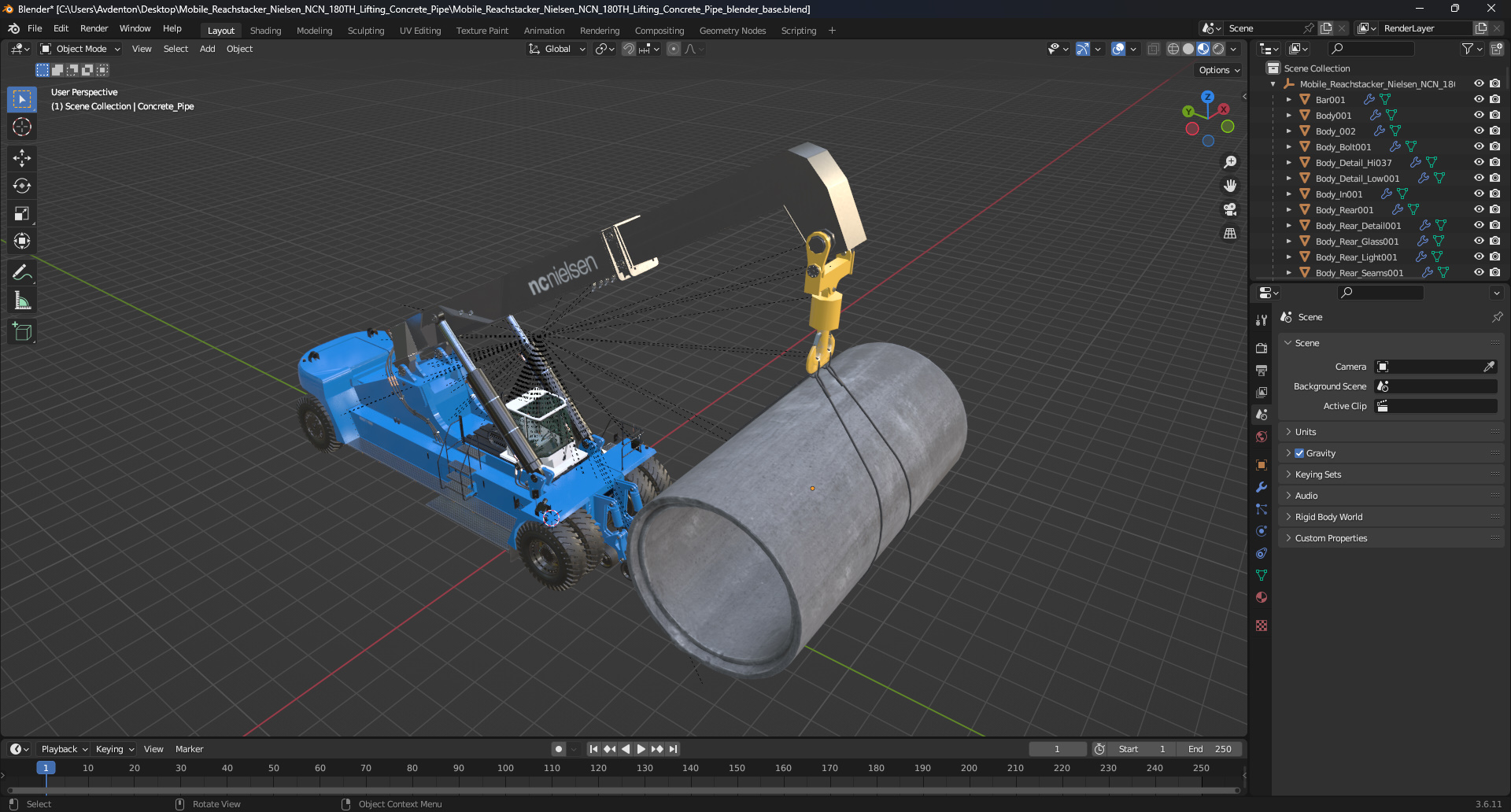 Mobile Reachstacker Nielsen NCN 180TH Lifting Concrete Pipe 3D model