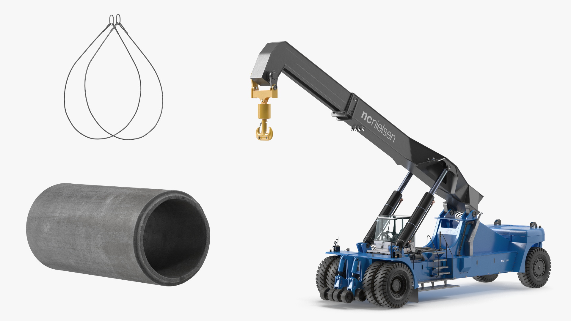 Mobile Reachstacker Nielsen NCN 180TH Lifting Concrete Pipe 3D model