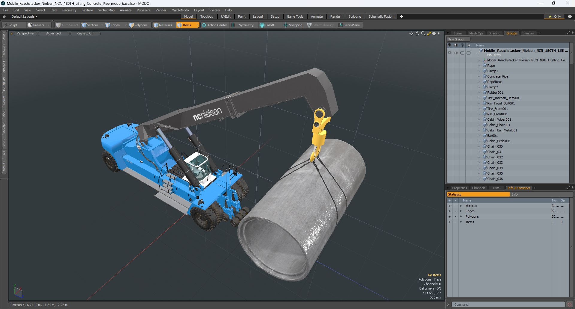 Mobile Reachstacker Nielsen NCN 180TH Lifting Concrete Pipe 3D model