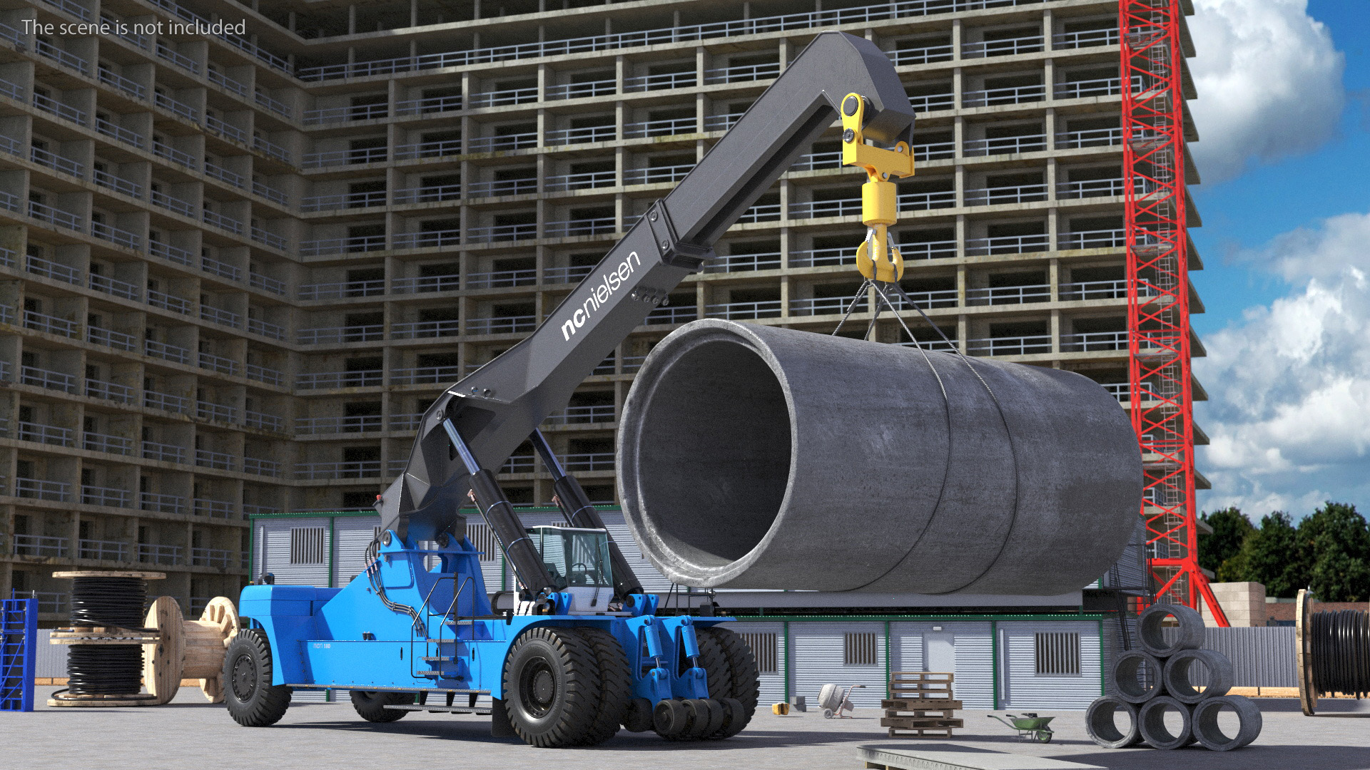 Mobile Reachstacker Nielsen NCN 180TH Lifting Concrete Pipe 3D model