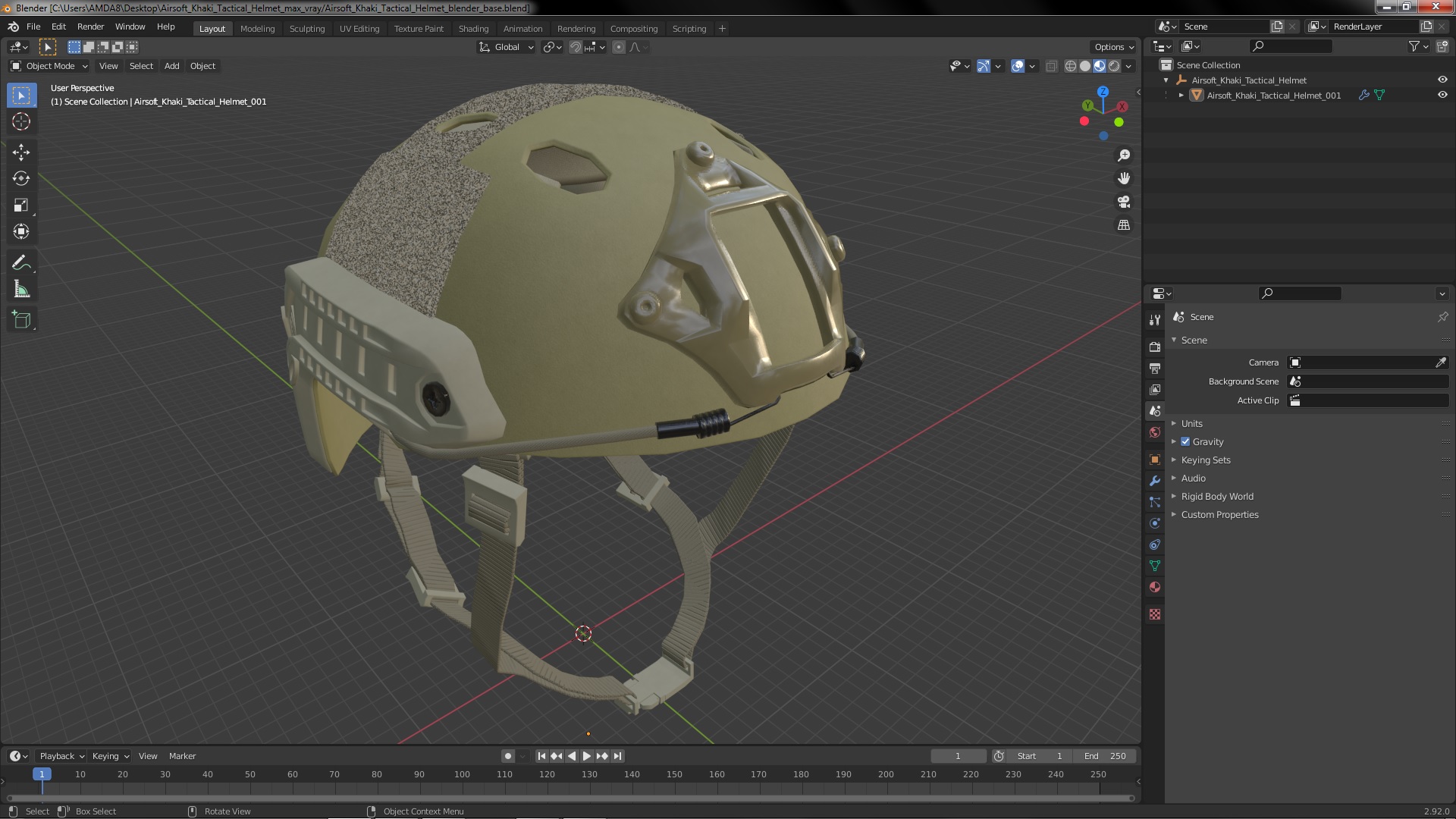 Airsoft Khaki Tactical Helmet 3D model