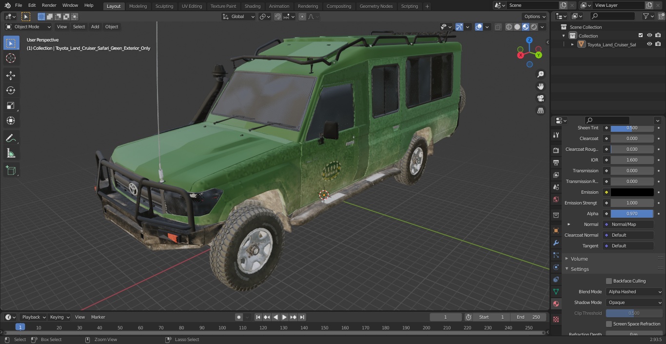 3D Toyota Land Cruiser Safari Green Exterior Only