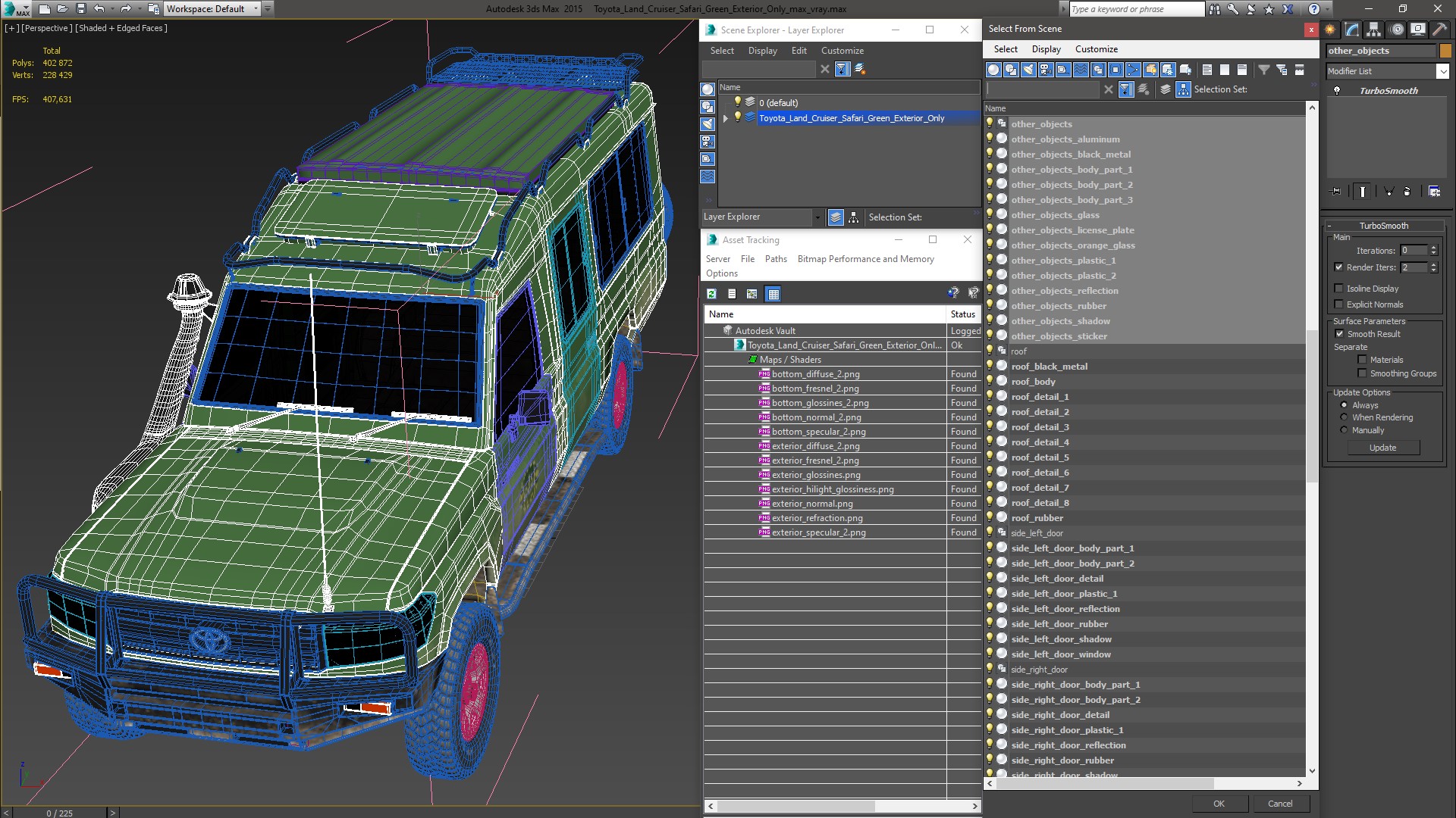3D Toyota Land Cruiser Safari Green Exterior Only