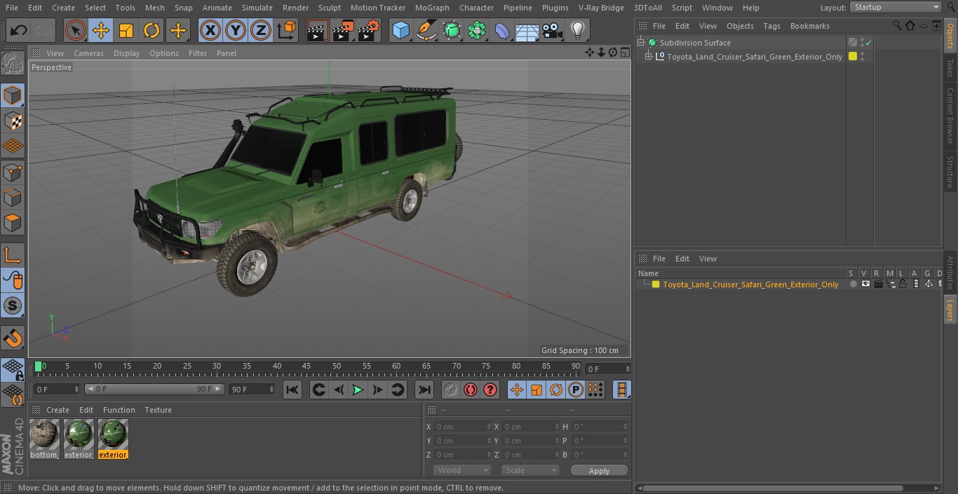 3D Toyota Land Cruiser Safari Green Exterior Only