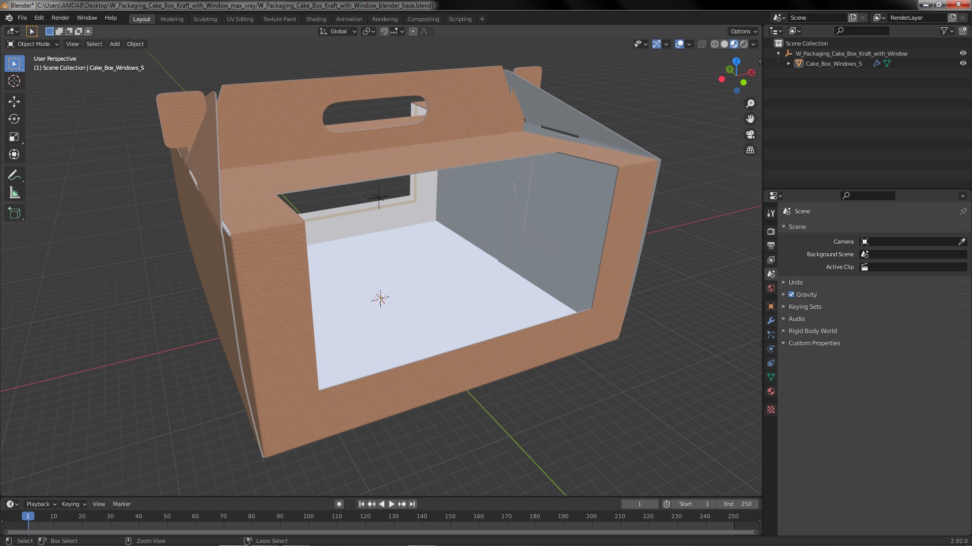 3D W Packaging Cake Box Kraft with Window model