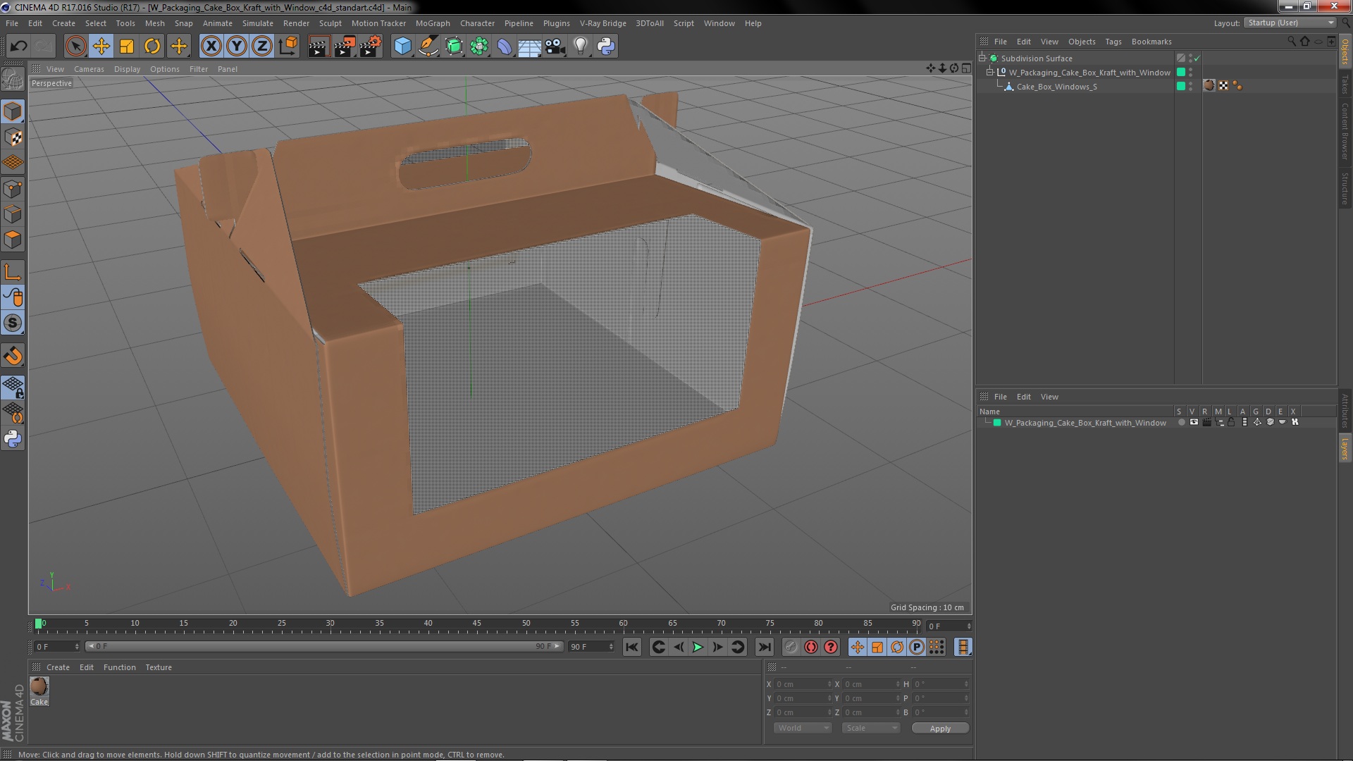 3D W Packaging Cake Box Kraft with Window model