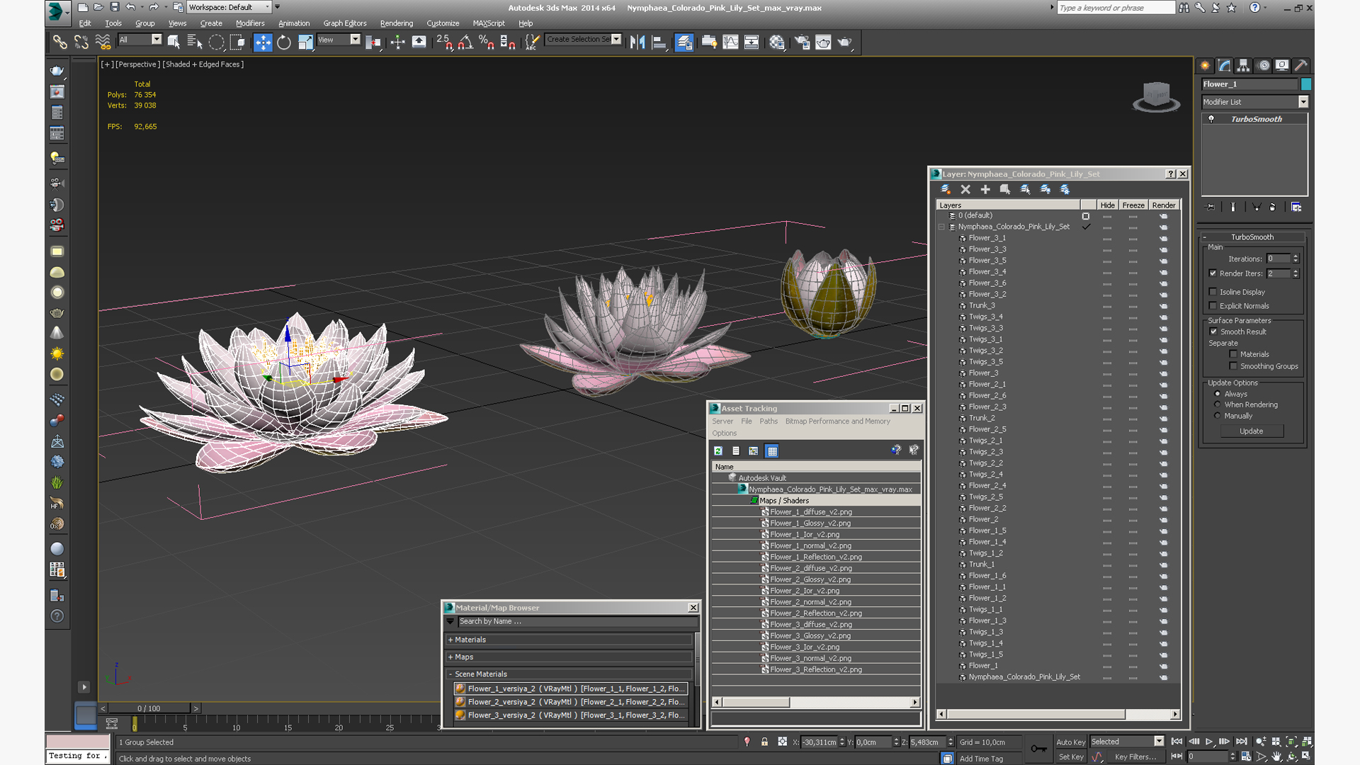 3D Nymphaea Colorado Pink Lily Set