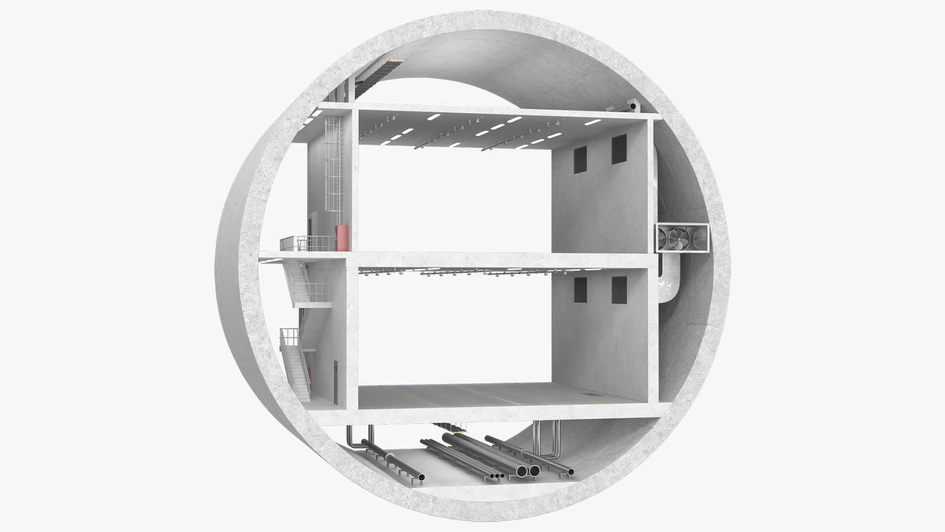 Two Level Car Tunnel Cross Section 3D model