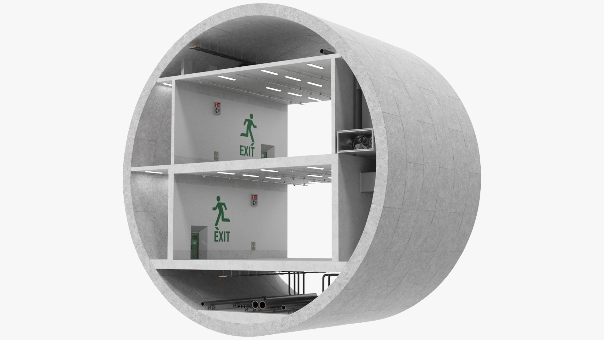 Two Level Car Tunnel Cross Section 3D model
