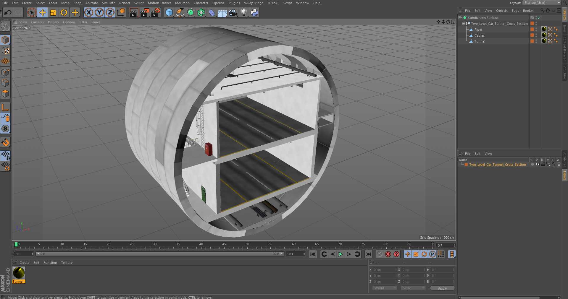 Two Level Car Tunnel Cross Section 3D model