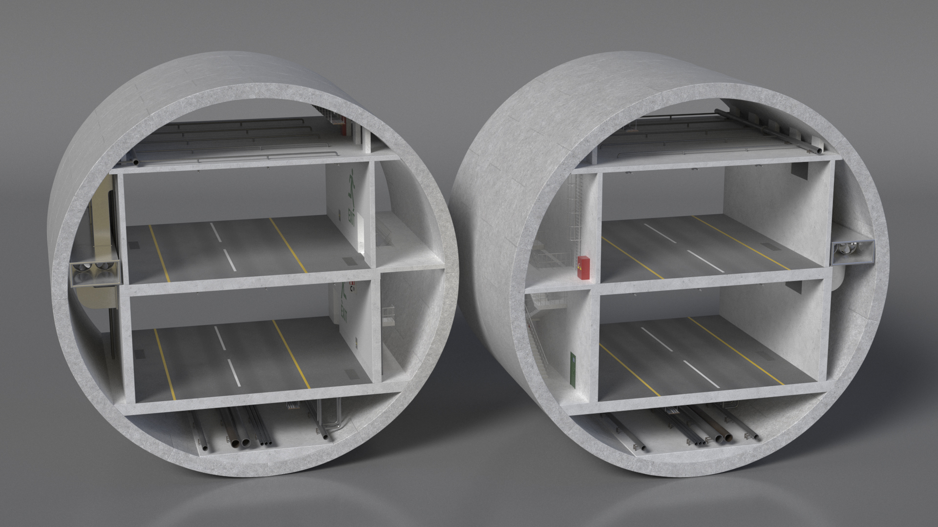 Two Level Car Tunnel Cross Section 3D model