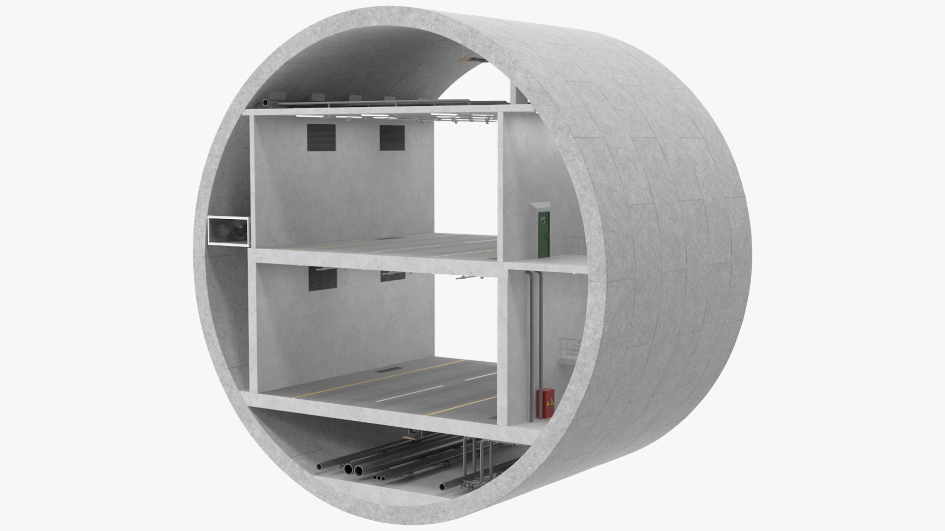 Two Level Car Tunnel Cross Section 3D model