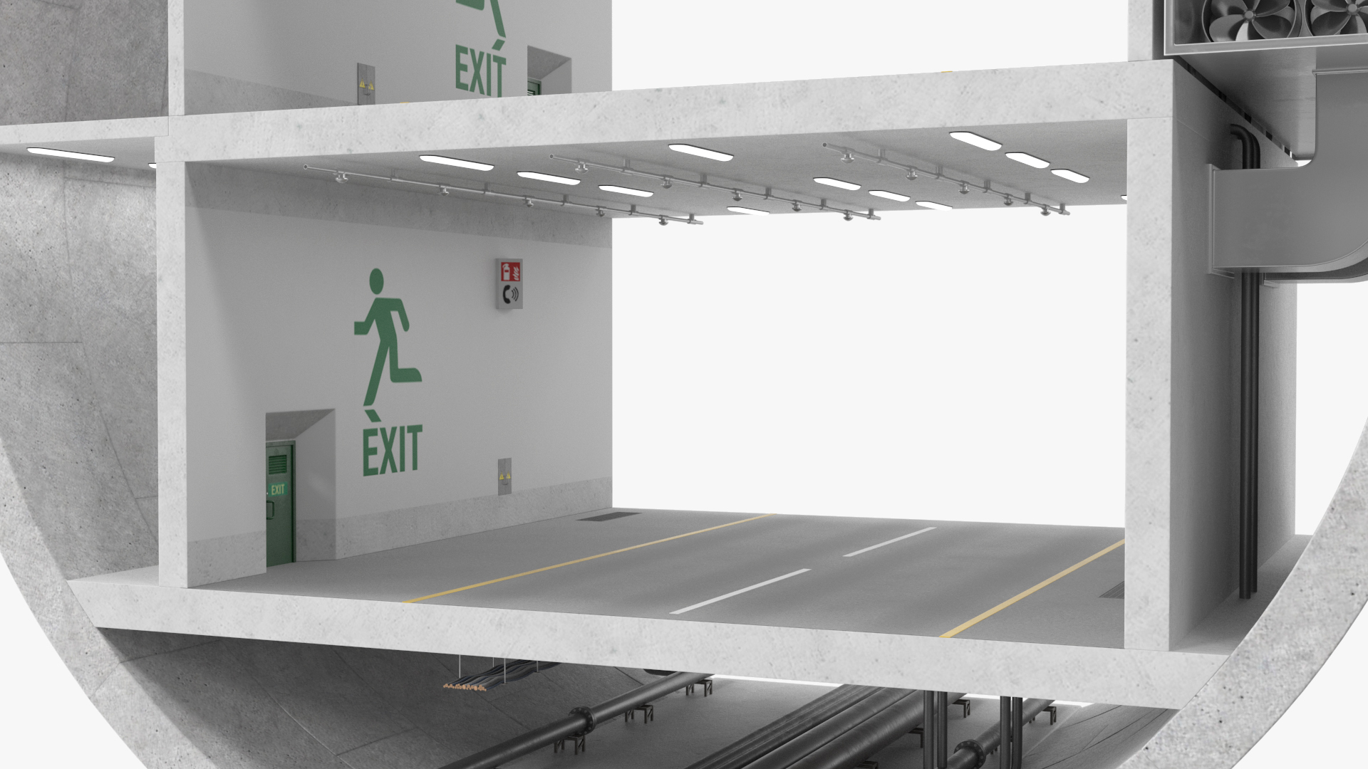 Two Level Car Tunnel Cross Section 3D model