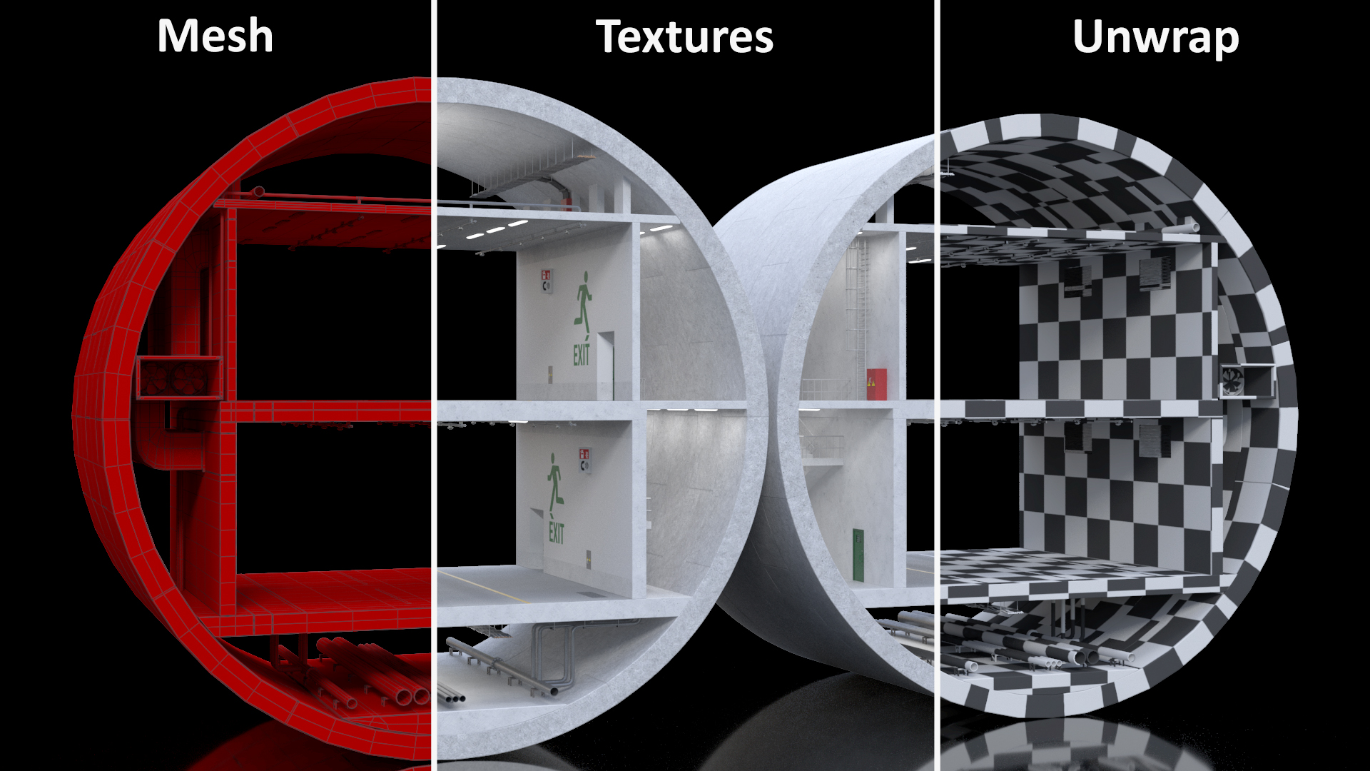 Two Level Car Tunnel Cross Section 3D model