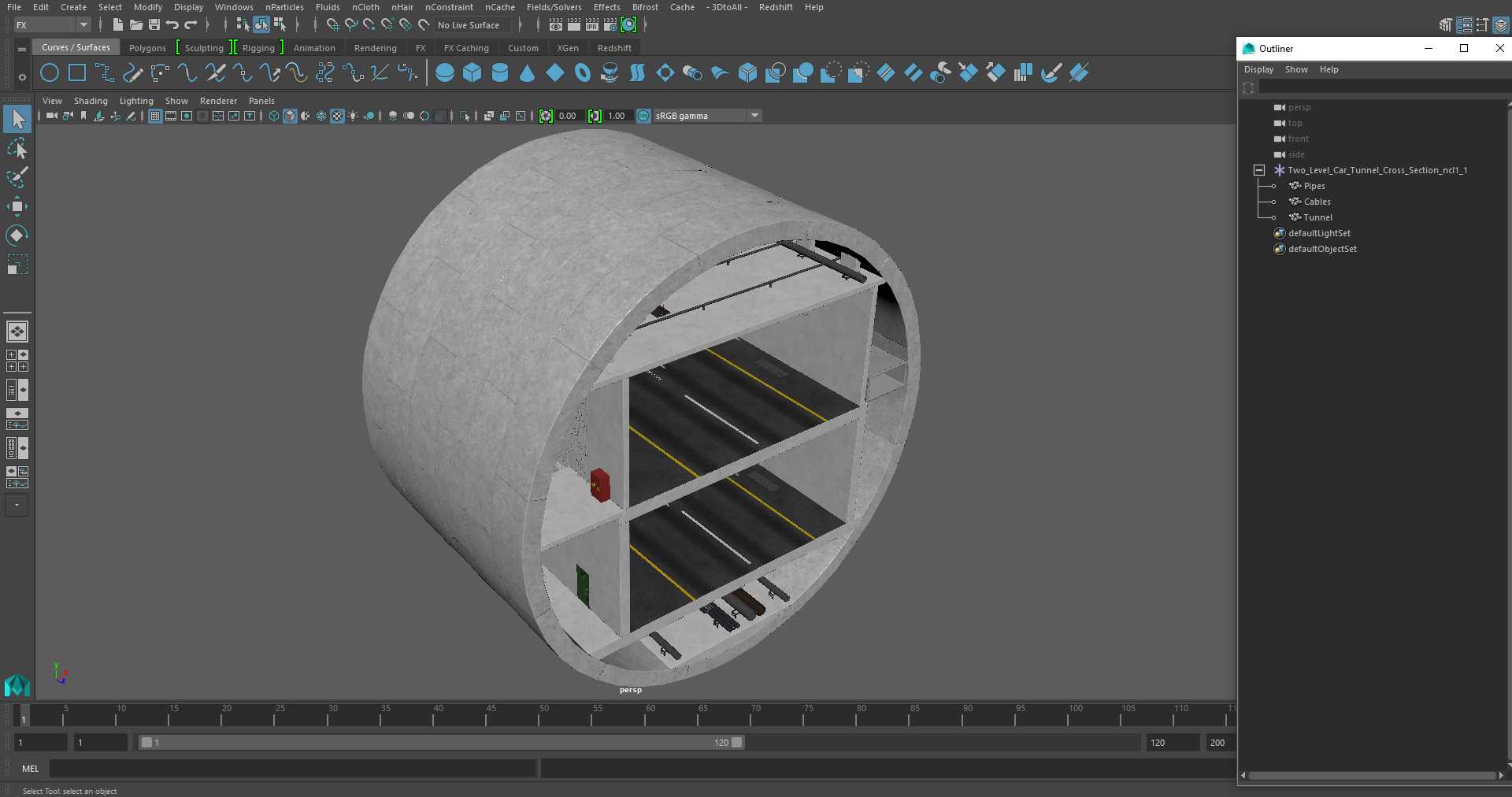 Two Level Car Tunnel Cross Section 3D model