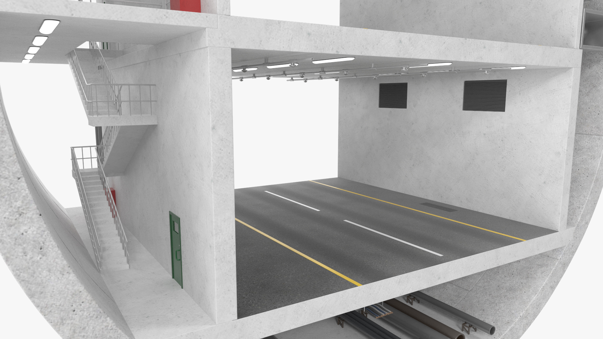 Two Level Car Tunnel Cross Section 3D model