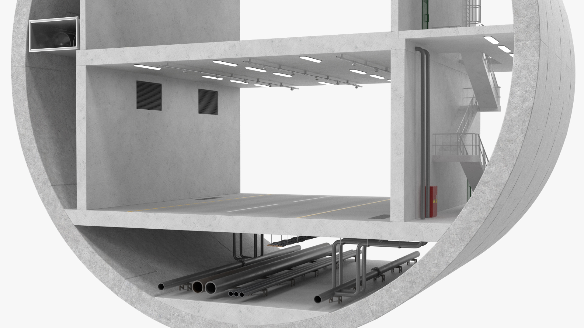 Two Level Car Tunnel Cross Section 3D model
