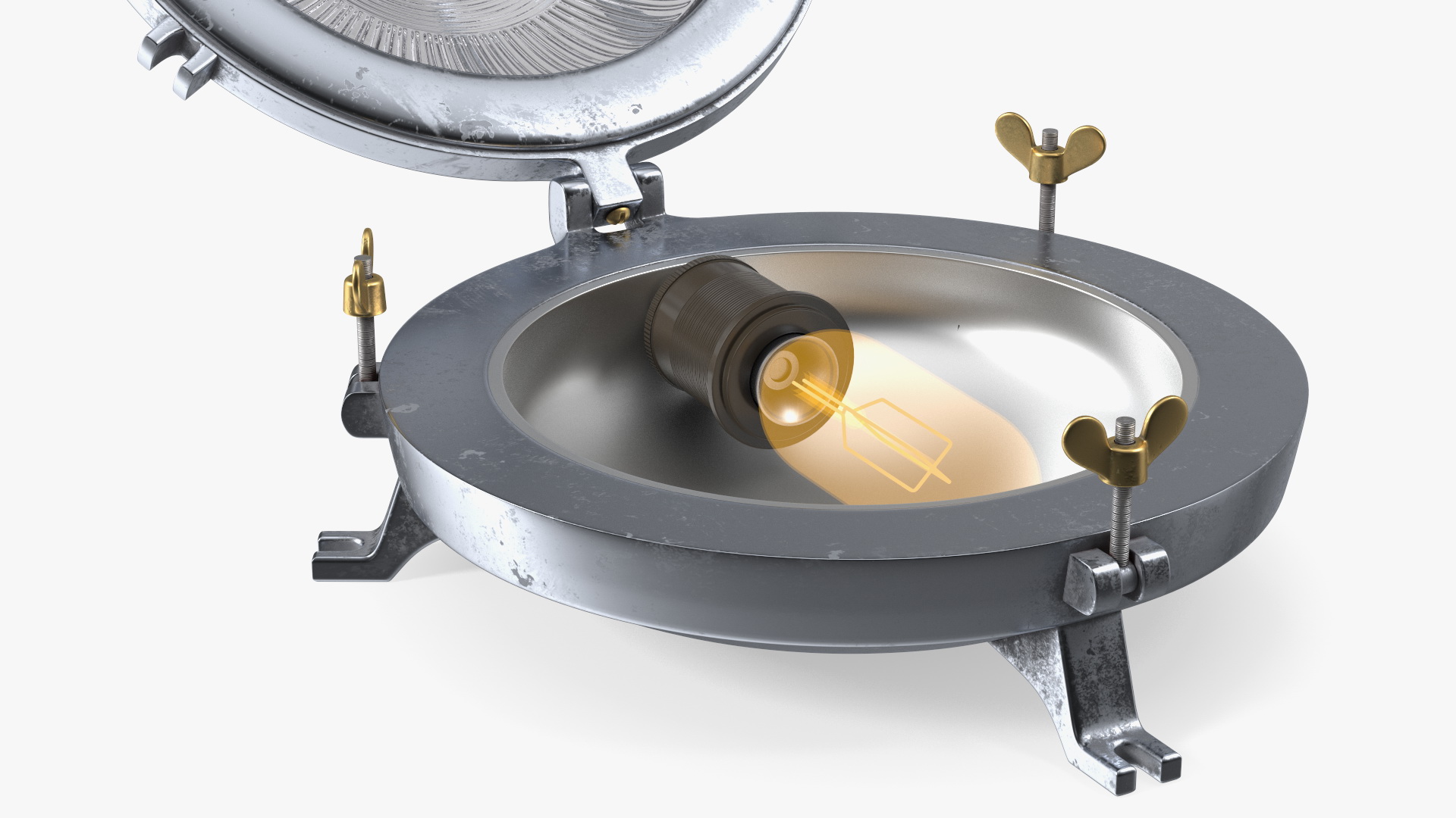 Bulkhead Light Lamp Steel with Ribbed Glass On State 3D