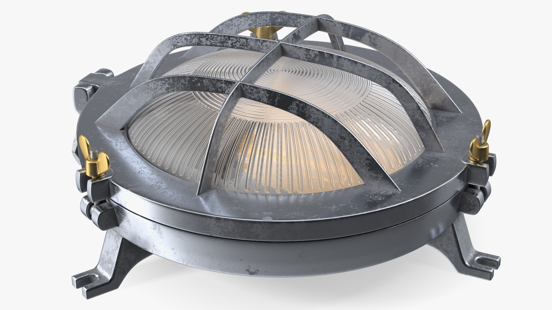Bulkhead Light Lamp Steel with Ribbed Glass On State 3D