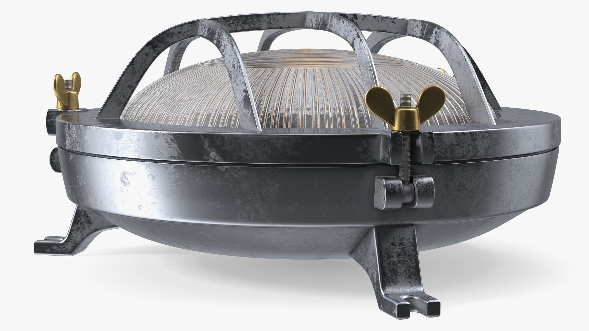 Bulkhead Light Lamp Steel with Ribbed Glass On State 3D