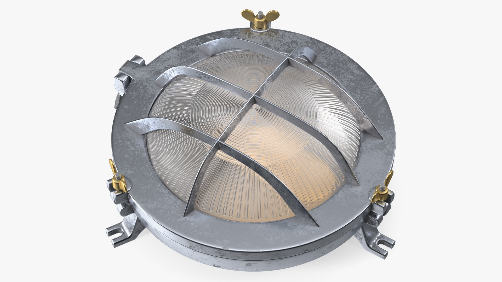 Bulkhead Light Lamp Steel with Ribbed Glass On State 3D