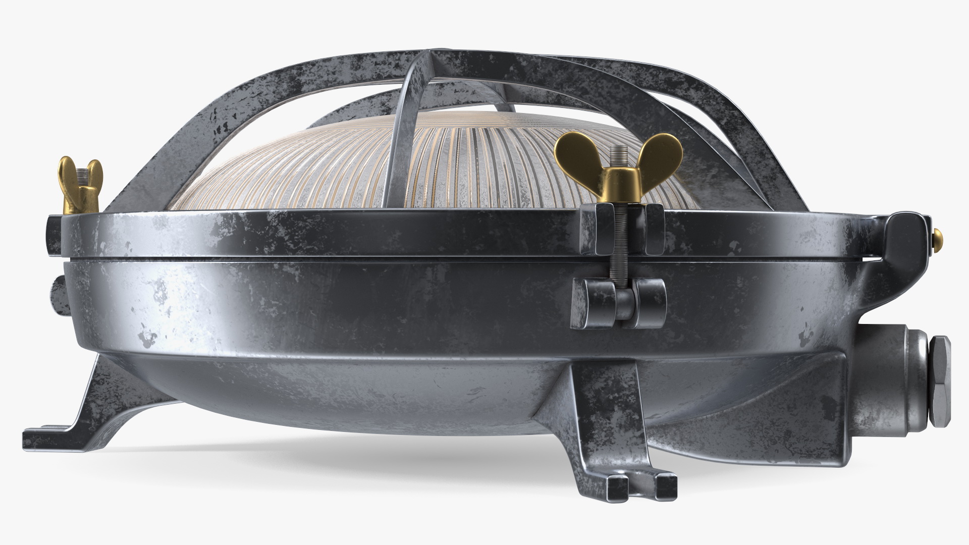 Bulkhead Light Lamp Steel with Ribbed Glass On State 3D