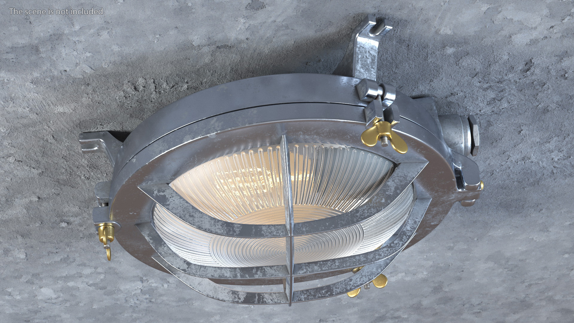 Bulkhead Light Lamp Steel with Ribbed Glass On State 3D