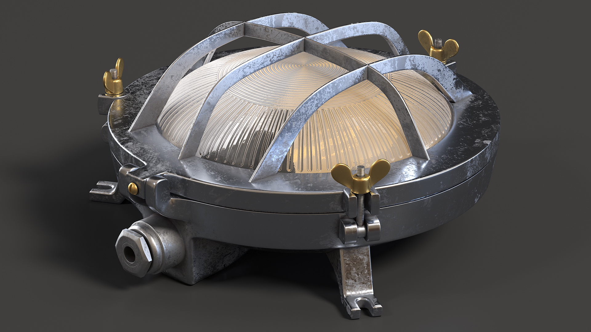 Bulkhead Light Lamp Steel with Ribbed Glass On State 3D