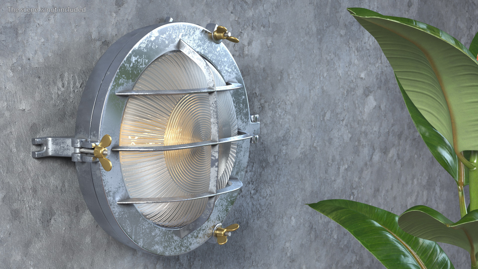 Bulkhead Light Lamp Steel with Ribbed Glass On State 3D