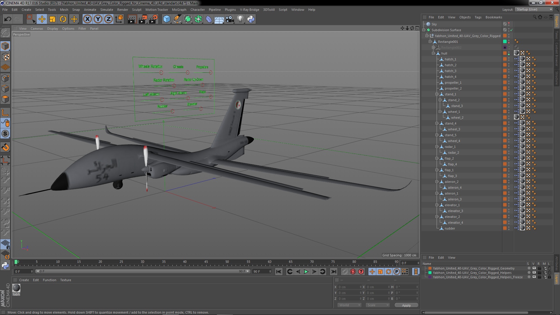 Yabhon United 40-UAV Grey Color Rigged for Cinema 4D 3D