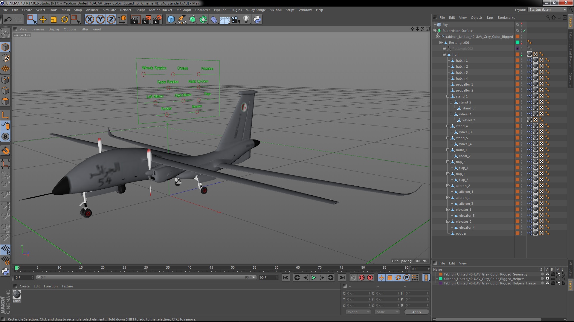 Yabhon United 40-UAV Grey Color Rigged for Cinema 4D 3D