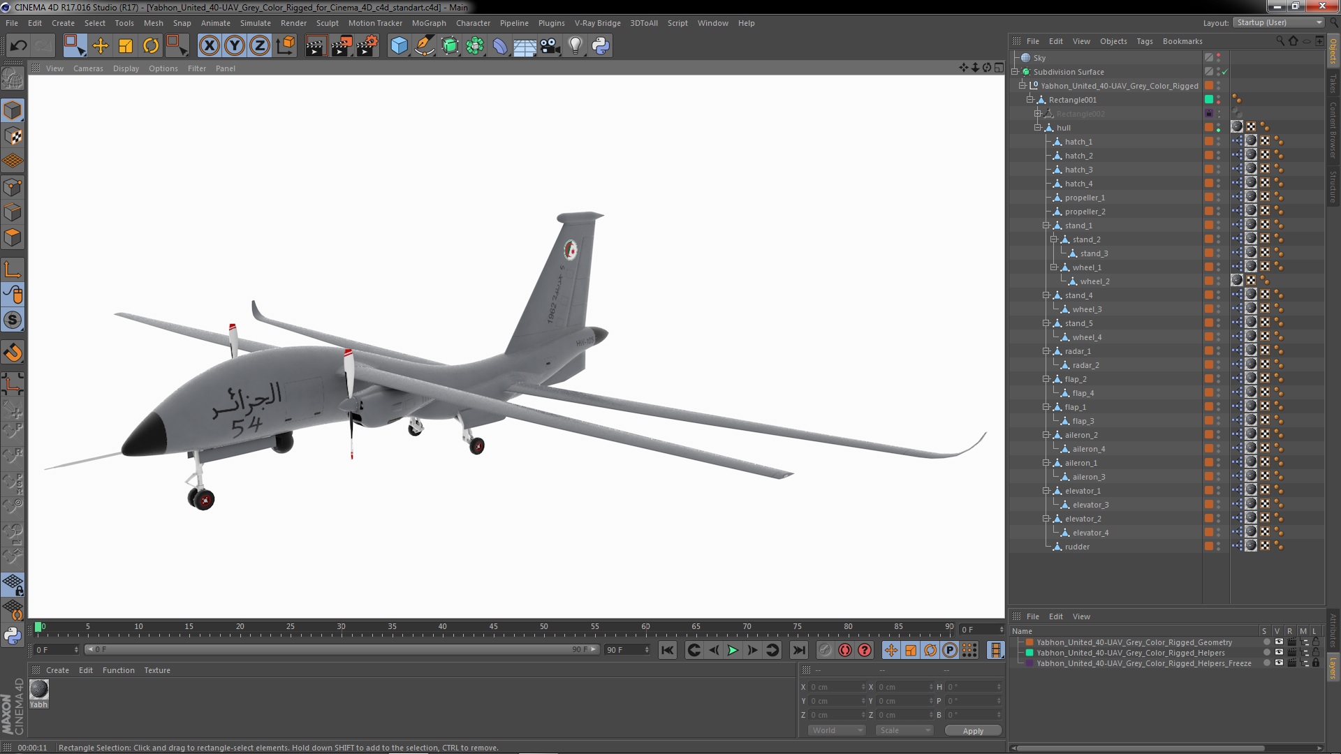 Yabhon United 40-UAV Grey Color Rigged for Cinema 4D 3D