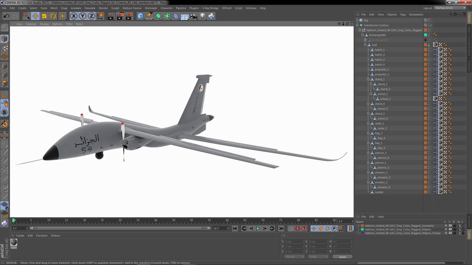 Yabhon United 40-UAV Grey Color Rigged for Cinema 4D 3D