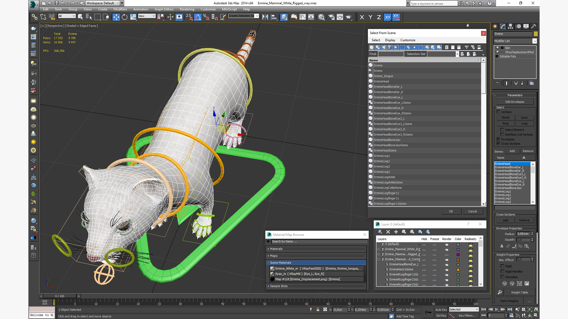 3D model Ermine Mammal White Rigged for Cinema 4D