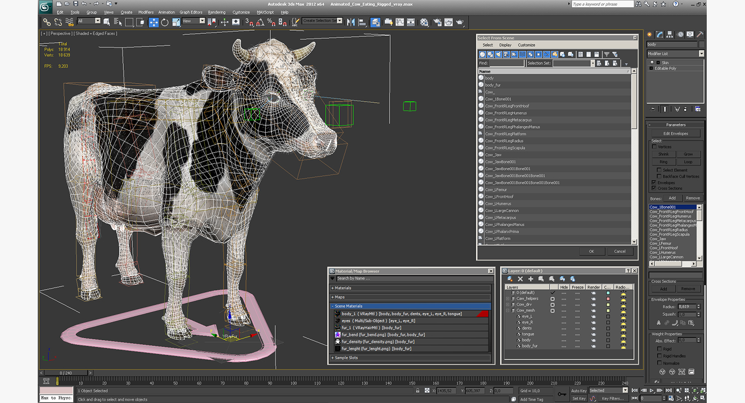 3D Animated Cow Eating Rigged