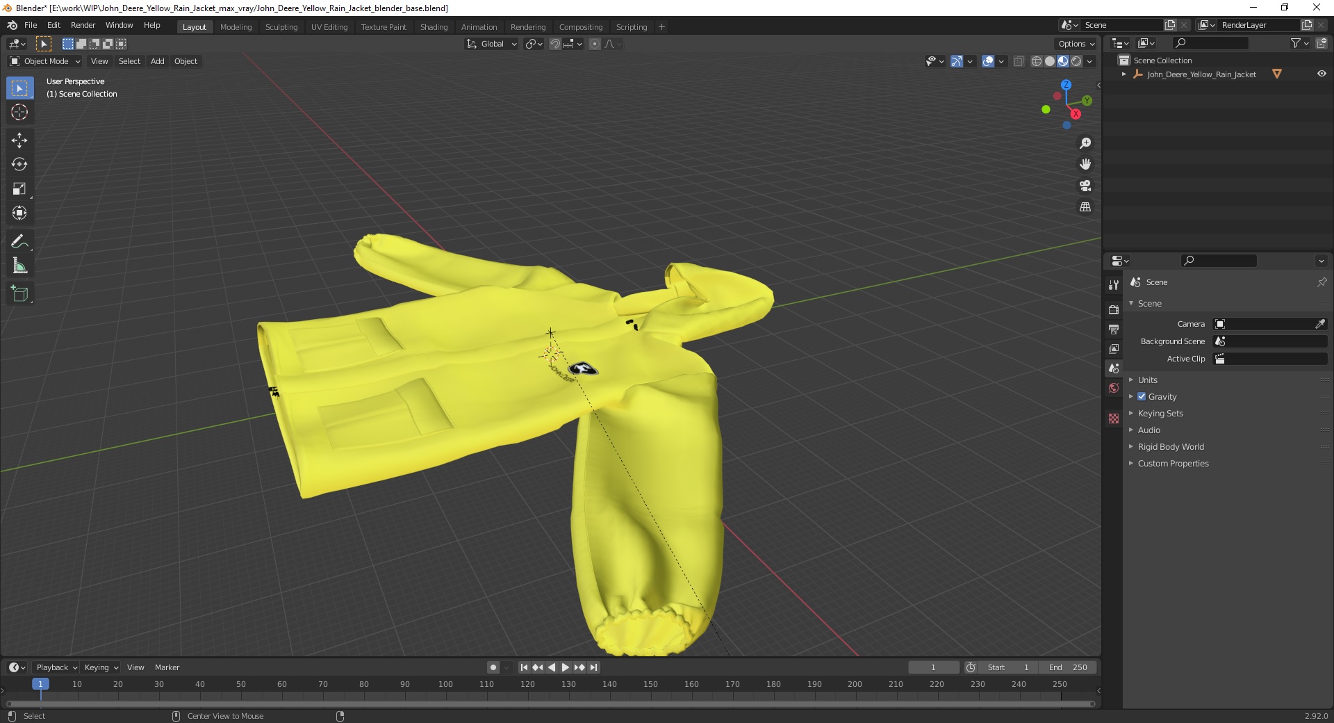 John Deere Yellow Rain Jacket 3D model