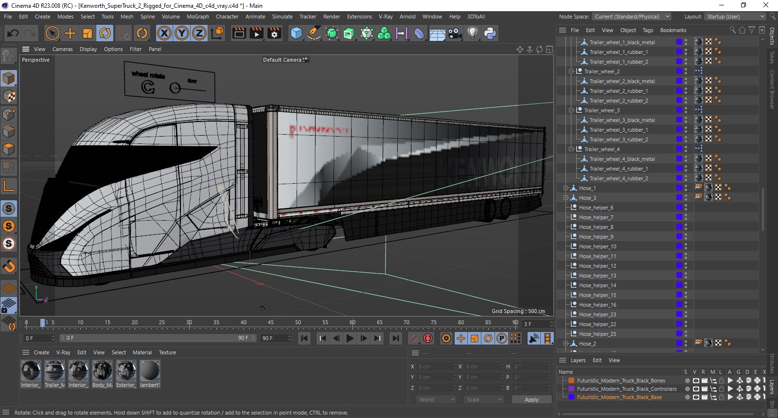 Kenworth SuperTruck 2 Rigged for Cinema 4D 3D