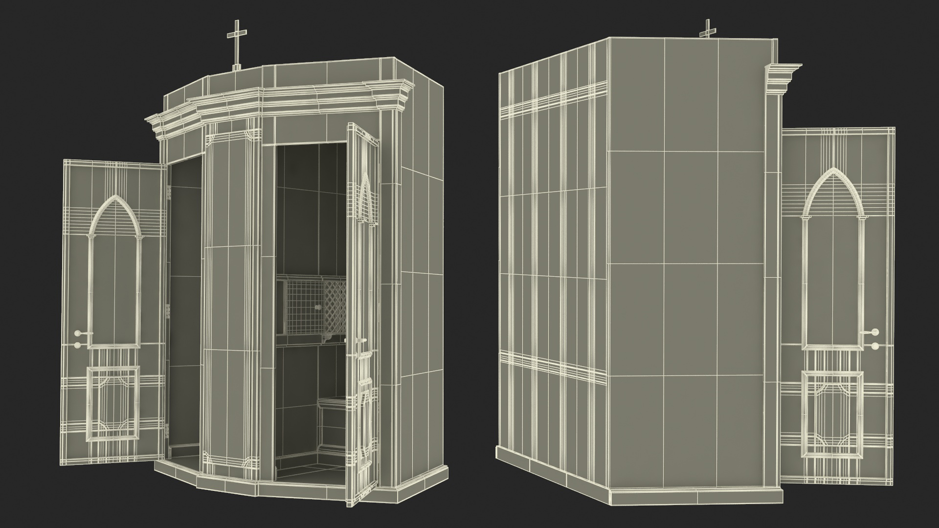 3D model Church Confessional Booth Open