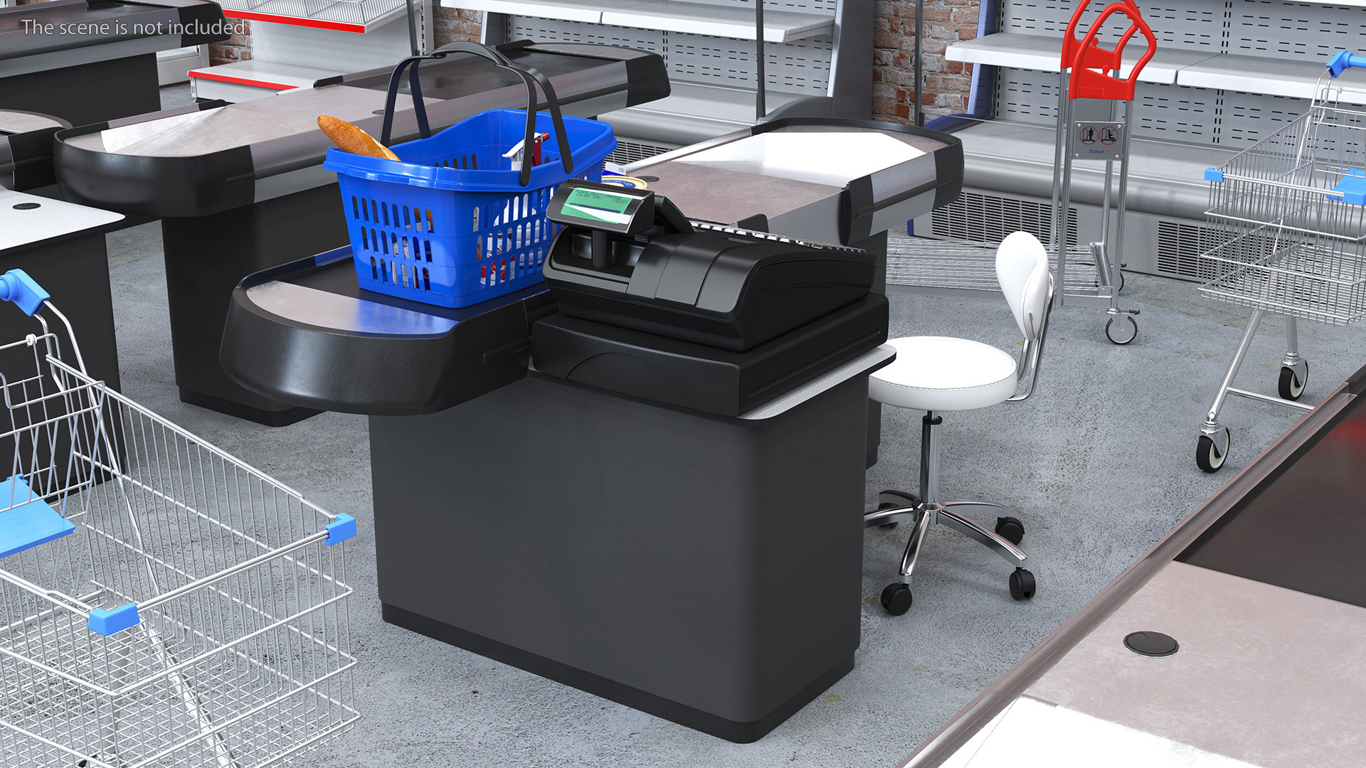 3D Retail Checkout Counter Grey with Groceries model