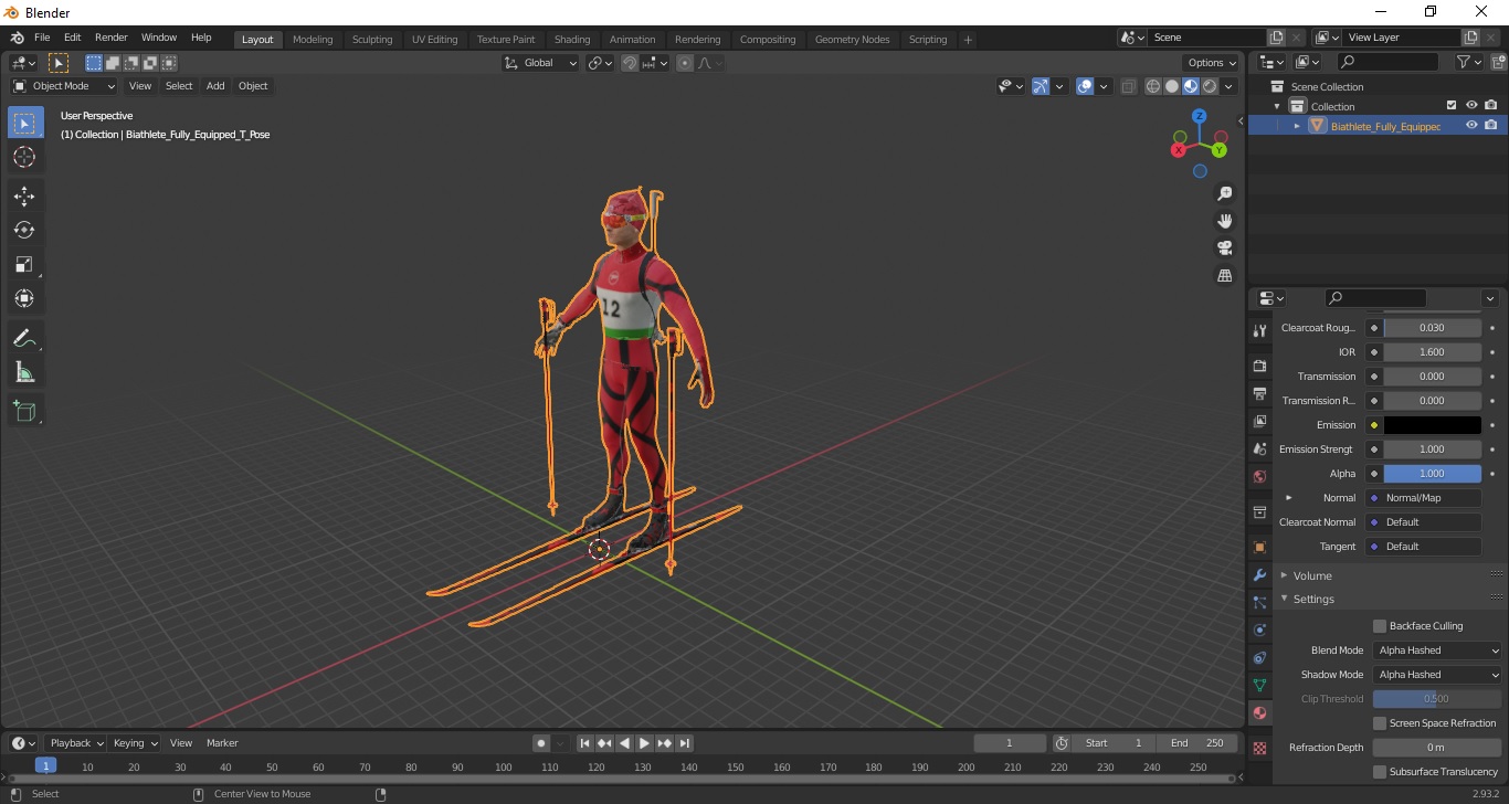 3D Biathlete Fully Equipped T Pose